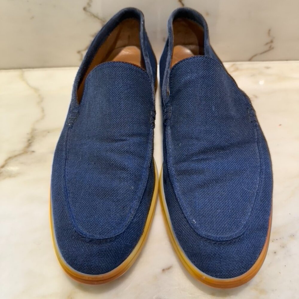Loro Piana Blue Canvas & Suede 'Summer Walk' Mens Slip On Loafers Size 46 / 13